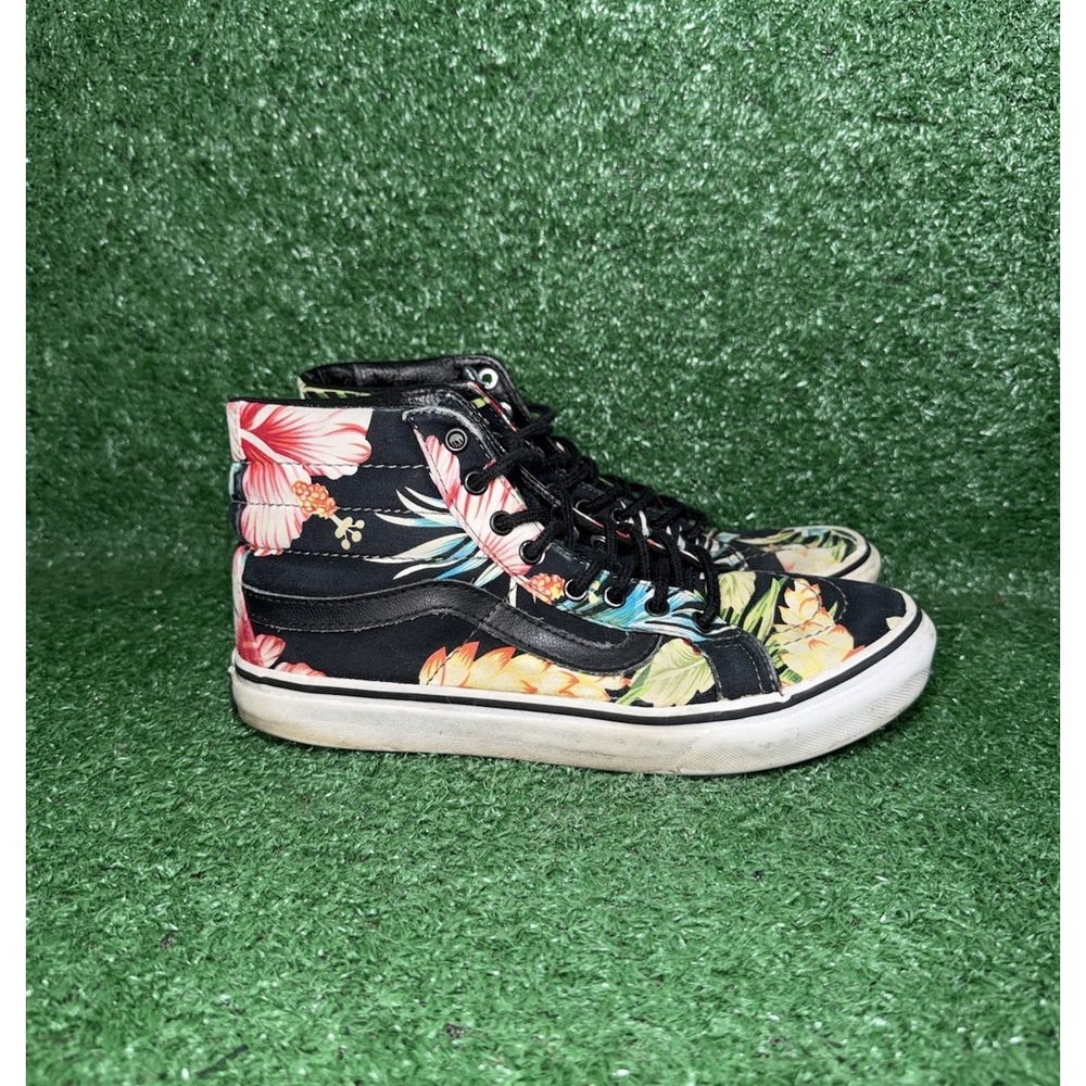 Vans Sk8 Hi Black Floral Flower Print High Top Skate Shoe Sneaker Women Size 7.5